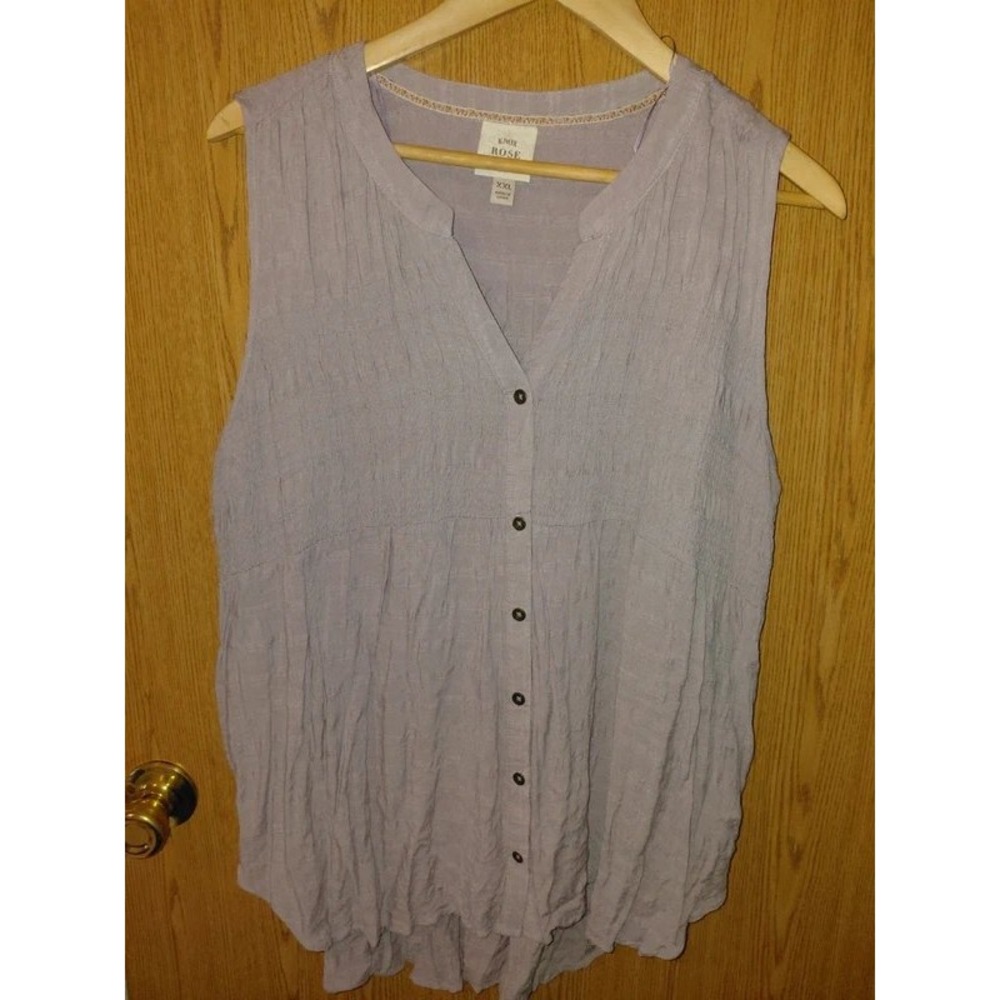 Knox Rose Womens XXL Purple Sleeveless Button Front Crinkle Blouse Boho Top